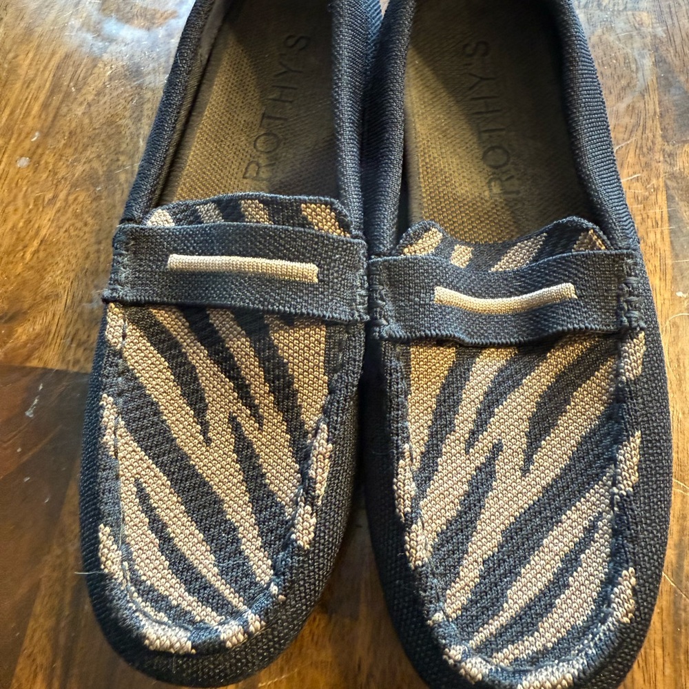 Rothy's Zebra Print Driver Loafers - Black and Tan